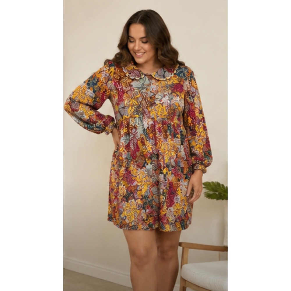 Kika Vargas x Target Floral Scallop Collar Mini Dress Multi Color 1X Plus Size